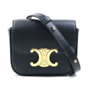 Celine Triomphe Claude Shoulder Bag Black Leather